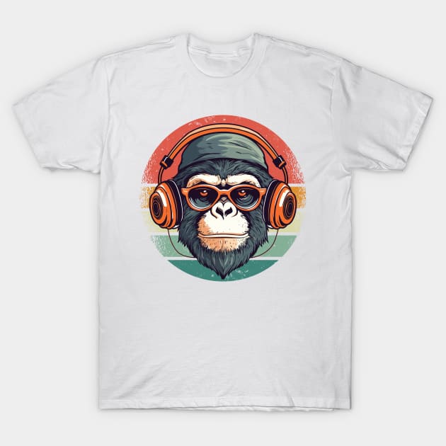 Chimp with Headphone - For Musicians and Zoologists T-Shirt by Graphic Duster